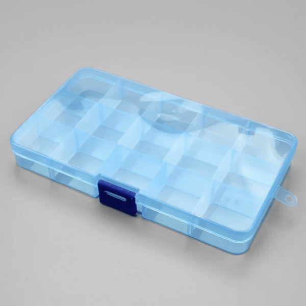 Sortimentskasten mit 15 Gittern blau transparent geschlossen