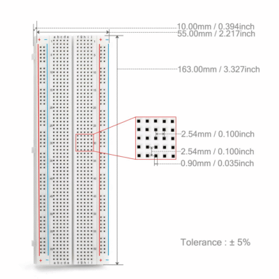 Breadboard 830 Point Anschlussbereich und Detailansicht