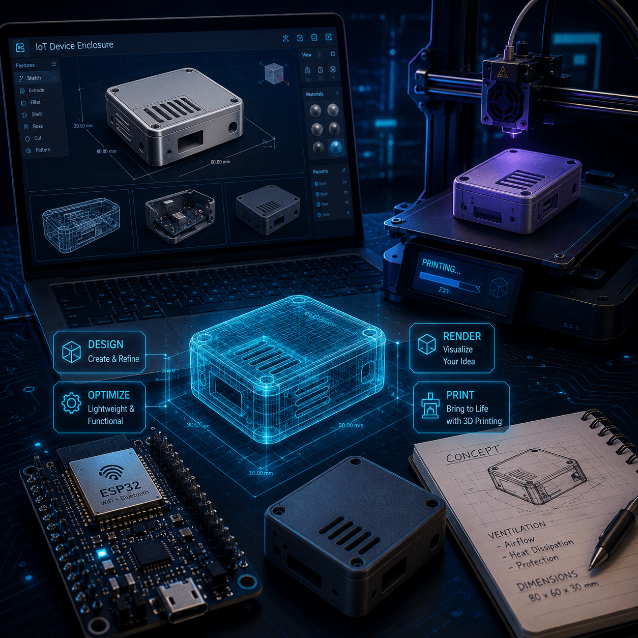 Carenuity Home Challenge Level 4 – 3D Modelling und 3D Printing für IoT Gehäuse mit ESP32