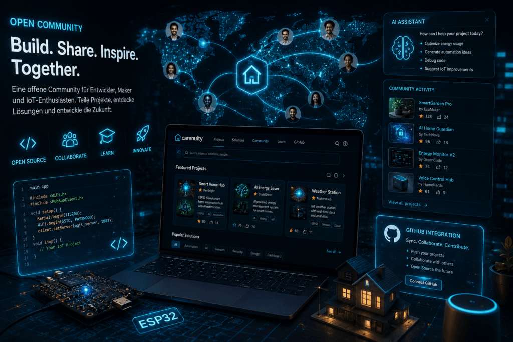 Carenuity Open Community Plattform für IoT-, AI- und Smart-Home-Entwicklung mit GitHub Integration