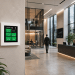 Carenuity SQ Panel Weiss in modernem Smart Building zur Überwachung von Luftqualität und Raumklima