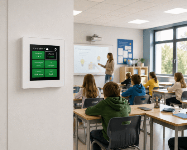 carenuity-schule-klassenzimmer-luftqualitaet-sq-panel-weiss Carenuity SQ Panel Weiss zur Luftqualitäts- und CO₂-Überwachung im modernen Klassenzimmer