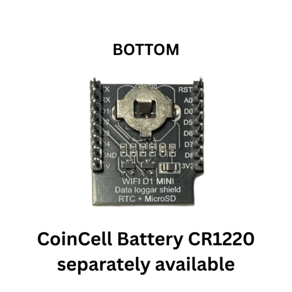 D1-C3 Data Logger Shield RTC + MicroSD for C3-Mini Sensors_view03 D1 Mini Datenlogger Shield with Coin Cell Slot on bottom