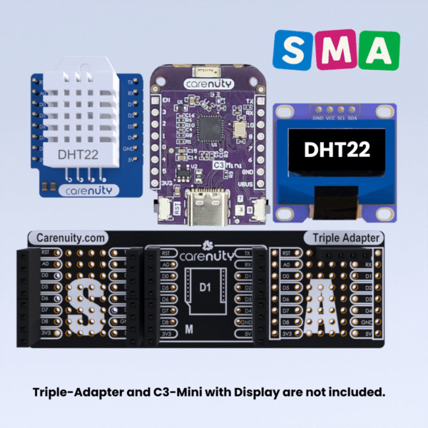 DHT22 DHT Pro Shield C3 Mini Carenuity (4) DHT22 DHT Pro Shield C3 Mini Carenuity – Optimierte Sensor-Platzierung S-M-A
