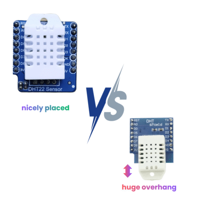 DHT22 DHT Pro Shield C3 Mini Carenuity – Optimierte Sensor-Platzierung im Vergleich zur alten Version