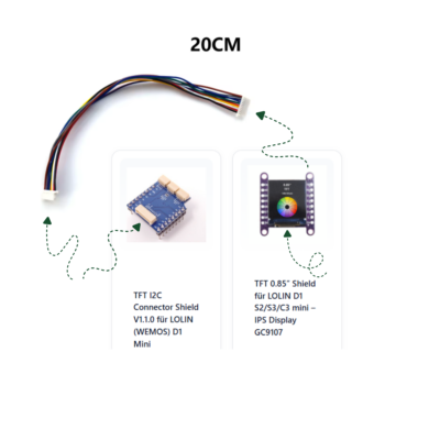 TFT e-Paper Kabel WEMOS SH1.0 10-Pin an WEMOS Board angeschlossen