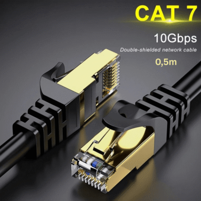 CAT7 Netzwerkkabel 50 cm Schwarz mit SFTP-Schirmung und RJ45-Steckern
