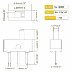 Micro-Slide-Switch SS-12D00 Vertikal 3-Pin 12V Dimensions