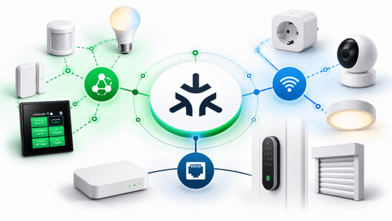 Matter smart home with connected devices via Thread, WiFi and Ethernet