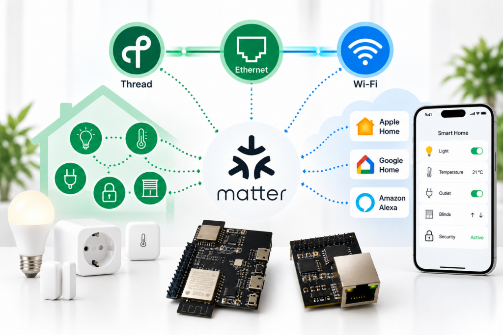Matter connects smart home devices via Thread, Wi-Fi, and Ethernet